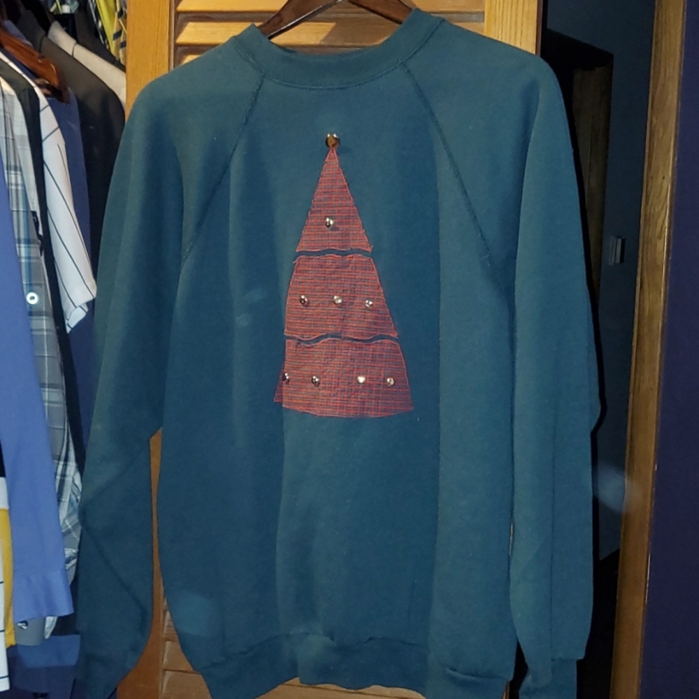 VINTAGE Tultex, XL, Hunter Green, christmas tree, holiday sweater